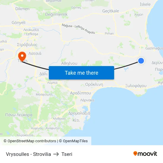 Vrysoulles - Strovilia to Tseri map
