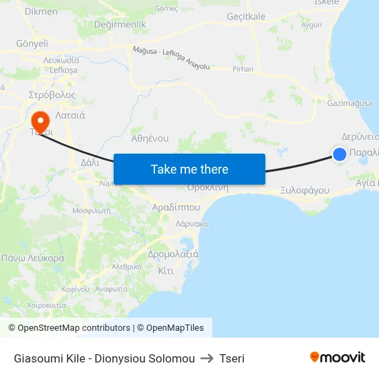 Giasoumi Kile - Dionysiou Solomou to Tseri map