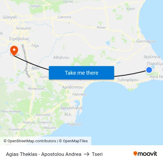 Ag. Theklas - Ap. Andrea to Tseri map