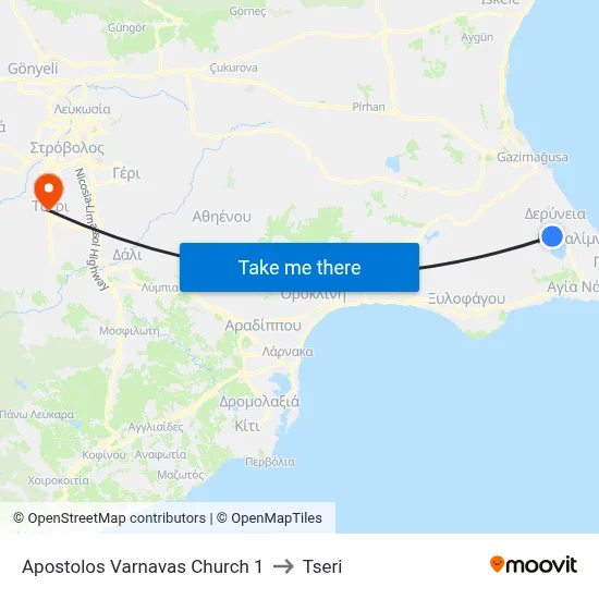 Ap. Varnavas Church to Tseri map