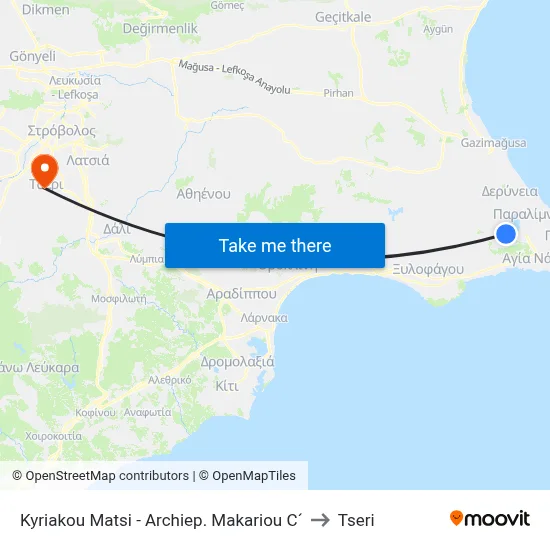Kyriakou Matsi - Archbishop Makarios III to Tseri map