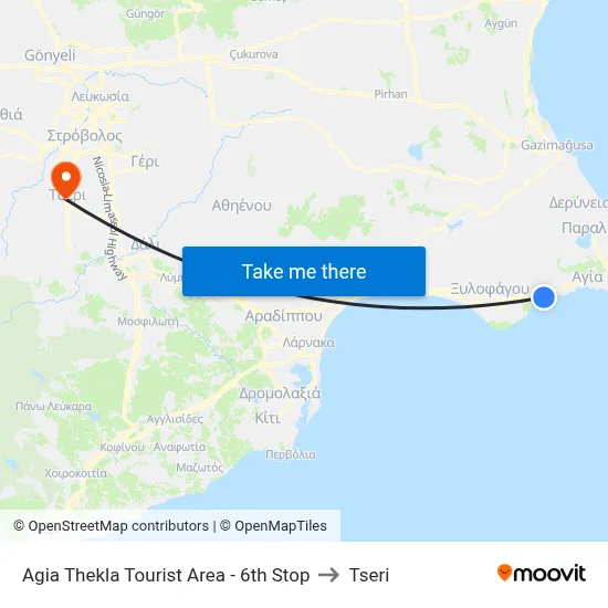 Agia Thekla Tourist Area - 6th Stop to Tseri map