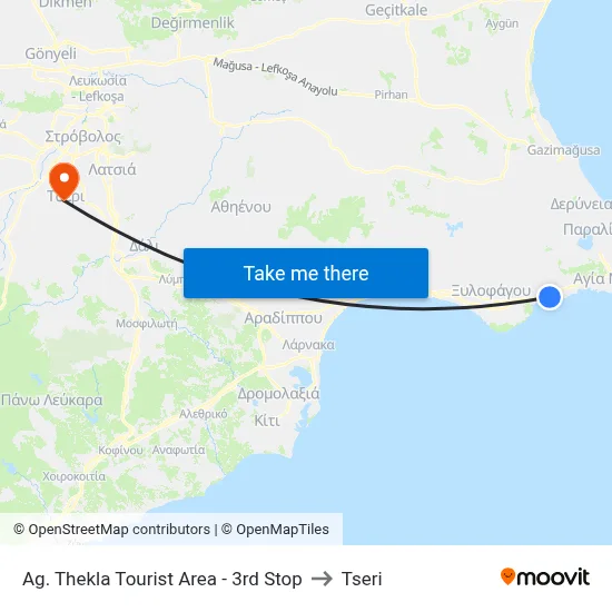 Ag. Thekla Tourist Area - 3rd Stop to Tseri map