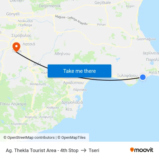 Ag. Thekla Tourist Area - 4th Stop to Tseri map