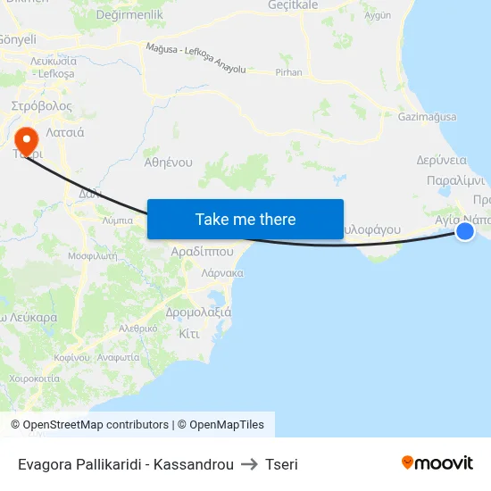 Evagora Pallikaridi - Kassandrou to Tseri map