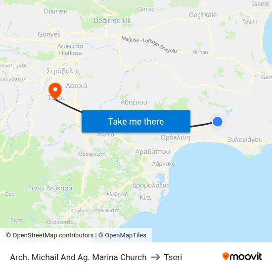 Arch. Michail And Ag. Marina Church to Tseri map