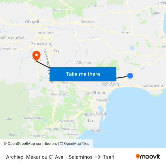 Archbishop Makarios III Ave. - Salamis to Tseri map