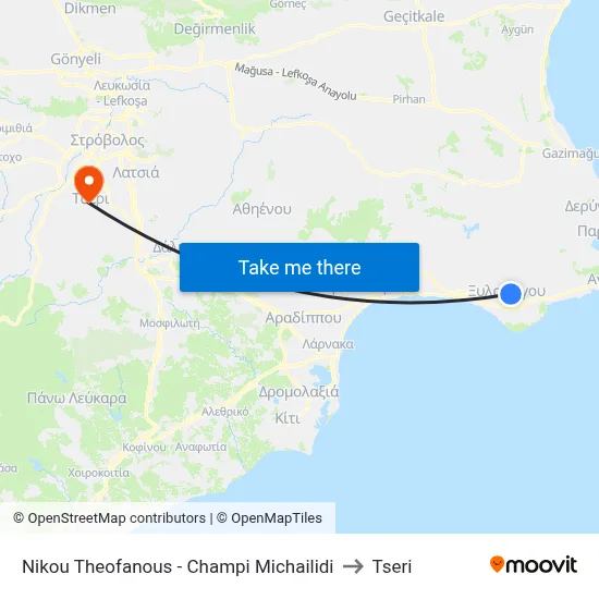 Nikos Theofanous - Champi Michailidi to Tseri map
