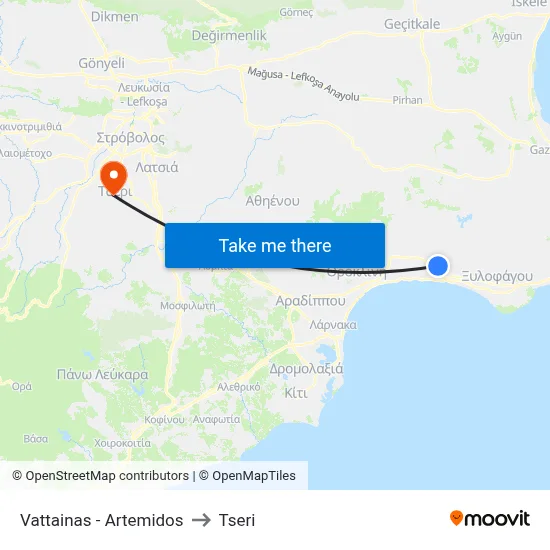 Vattainas - Artemidos to Tseri map