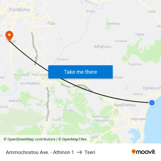 Ammochostou Ave. - Athinon to Tseri map
