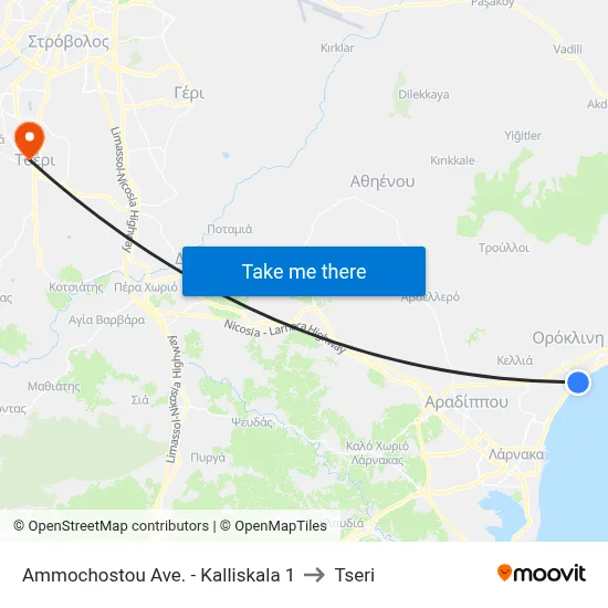 Ammochostou Ave. - Kalliskala to Tseri map