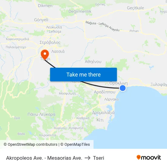 Acropolis Ave - Mesaorias Ave to Tseri map