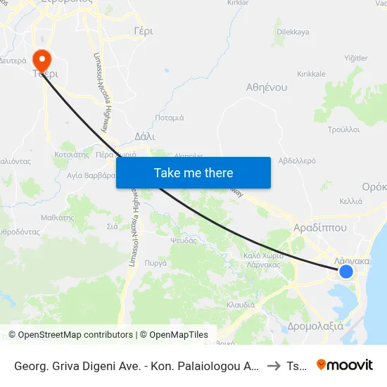 Georg. Griva Digeni Ave. - Kon. Palaiologou Ave. to Tseri map