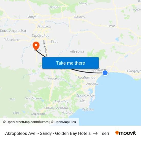 Acropolis Ave. - Sandy - Golden Bay Hotels to Tseri map