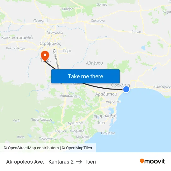 Acropolis Avenue - Kantaras to Tseri map