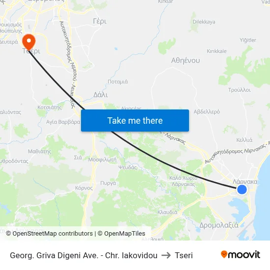 Georgios Griva Digeni Avenue - Christos Iakovidou to Tseri map