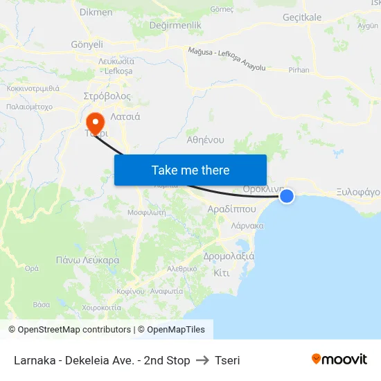 Larnaca - Dekeleia Avenue - 2nd Stop to Tseri map