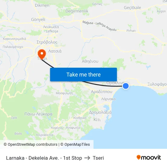 Larnaca - Dekelia Avenue - 1st Stop to Tseri map