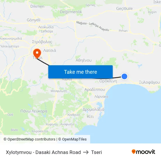 Xylotymvou - Dasaki Achnas Road to Tseri map