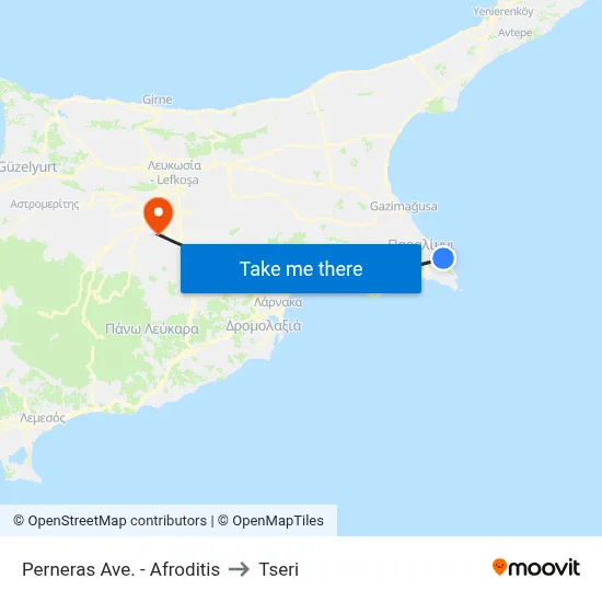 Perneras Avenue - Aphrodite to Tseri map