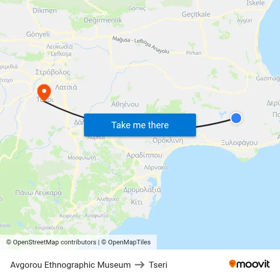 Avgorou Ethnographic Museum to Tseri map