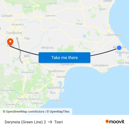 Deryneia (Green Line) 2 to Tseri map