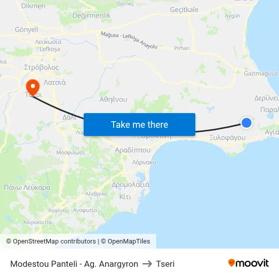 Modestou Panteli - Ag. Anargyron to Tseri map