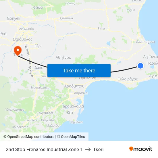 2nd Stop Frenaros Industrial Zone to Tseri map