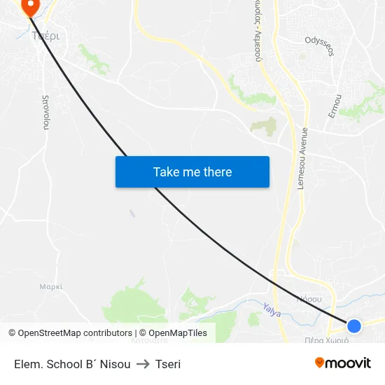 Elem. School B´ Nisou to Tseri map