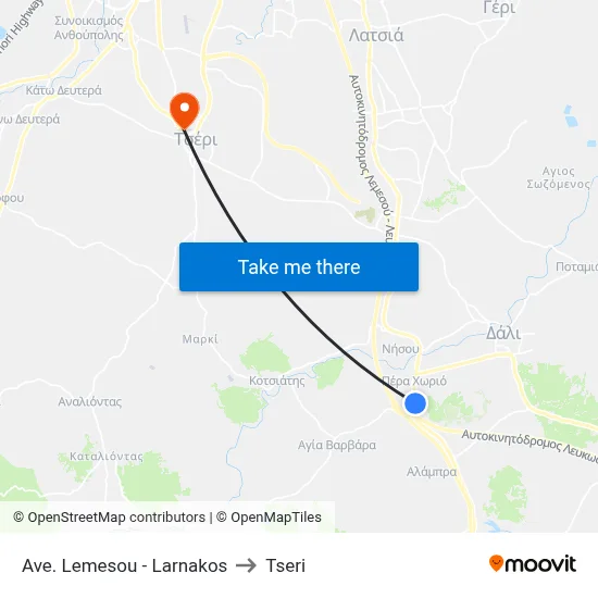Lemesos Avenue - Larnakos to Tseri map
