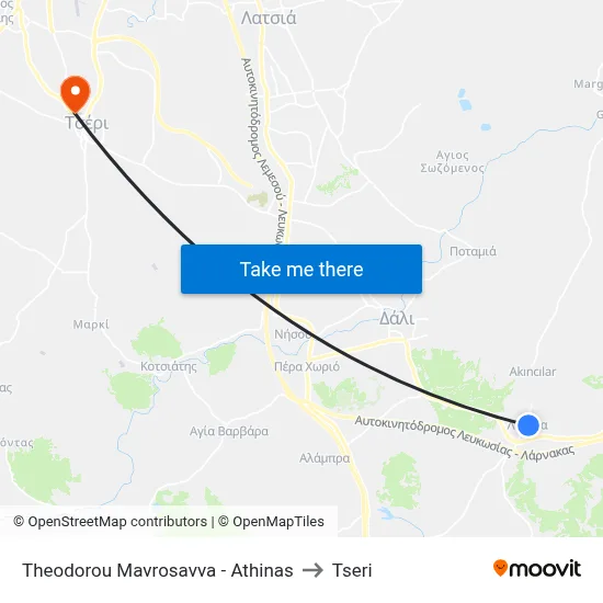 Theodorou Mavrosavva - Athinas to Tseri map