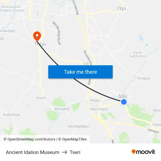 Ancient Idalion Museum to Tseri map