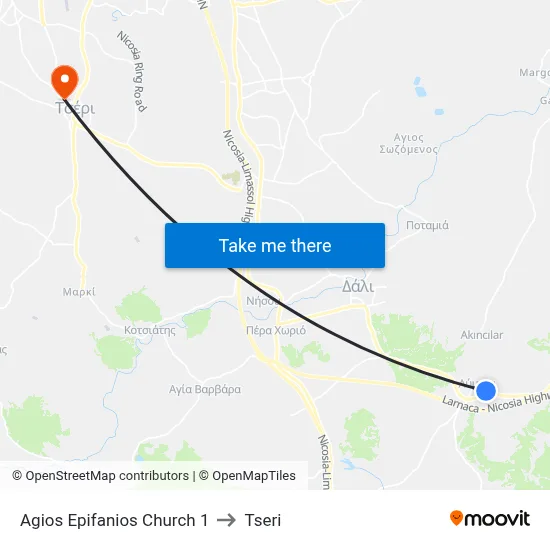 Ag. Epifanios Church to Tseri map