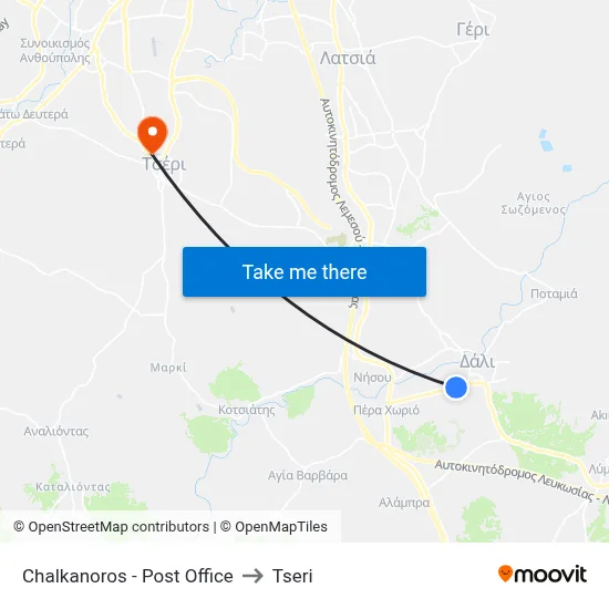 Chalkanoros - Post Office to Tseri map