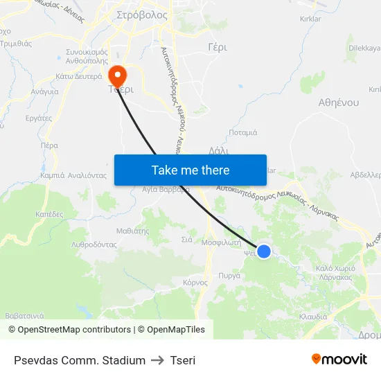 Psevdas Comm. Stadium to Tseri map