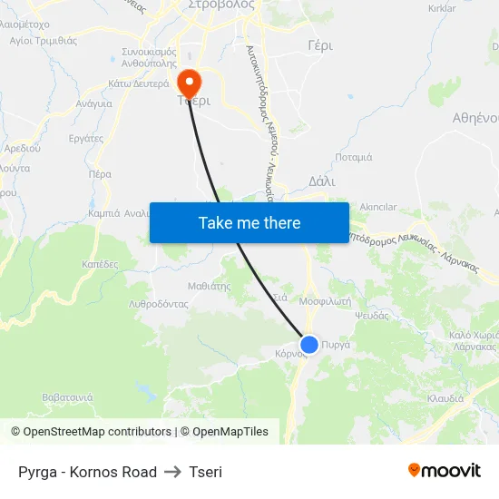 Pyrga - Kornos Road to Tseri map