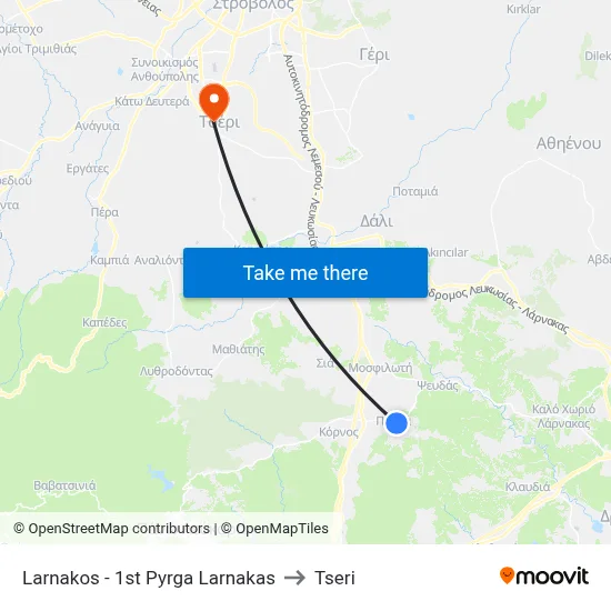 Larnakos - 1st Pyrga Larnakas to Tseri map