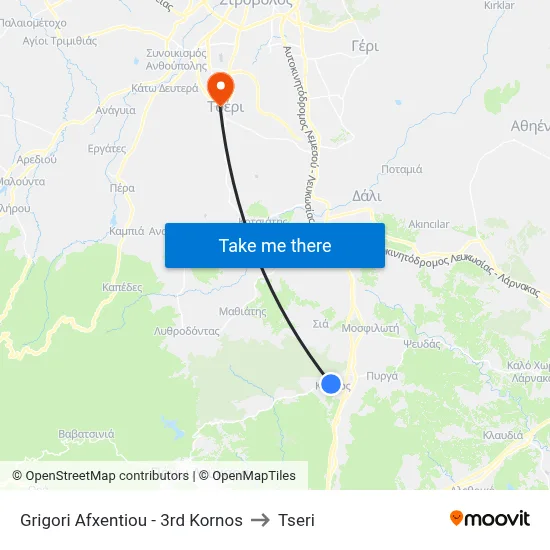 Grigori Afxentiou - 3rd Kornos to Tseri map