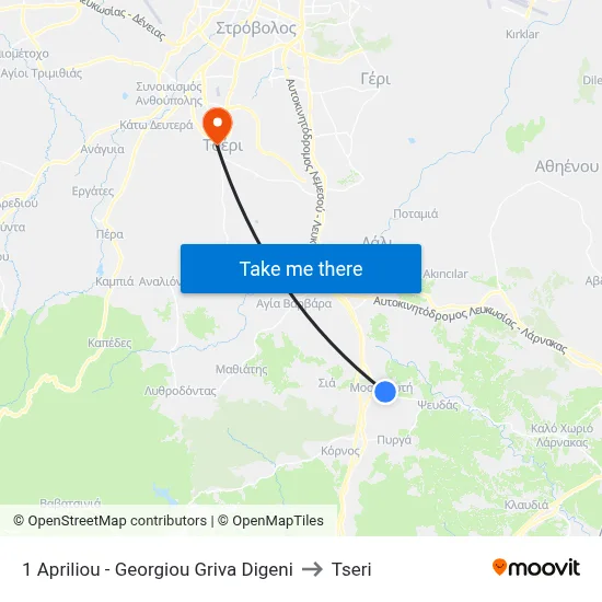 April 1st - Georgios Griva Digeni to Tseri map
