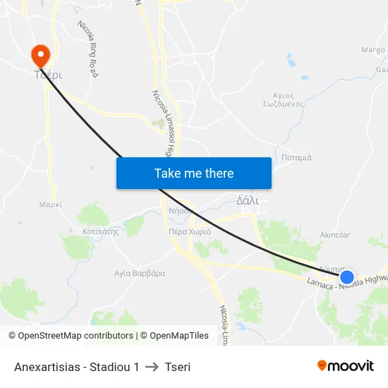Anexartisias - Stadiou to Tseri map