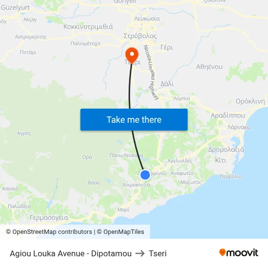 Ag. Louka Ave. - Dipotamou to Tseri map