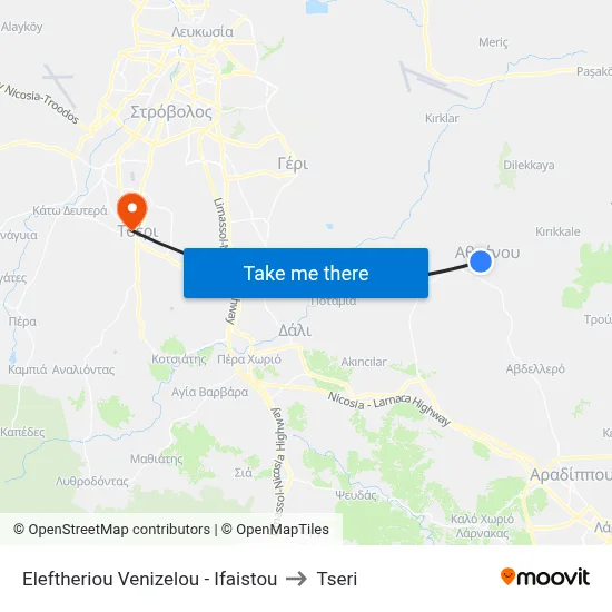 Eleftheriou Venizelou - Ifaistou to Tseri map