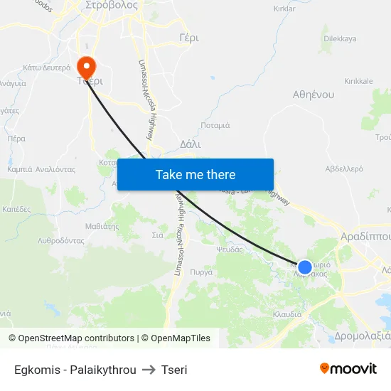Engomi - Palaikythrou to Tseri map