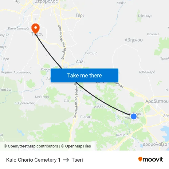 Kalo Chorio Cemetery to Tseri map