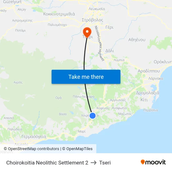 Choirokoitia Neolithic Settlement 2 to Tseri map