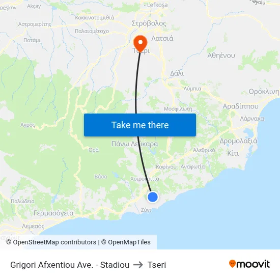 Grigoris Afxentiou Ave. - Stadiou to Tseri map