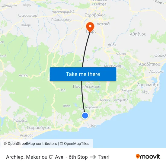 Archbishop Makarios III Ave. - 6th Stop to Tseri map