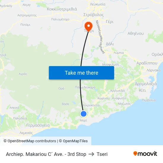 Archbishop Makarios III Avenue - 3rd Stop to Tseri map