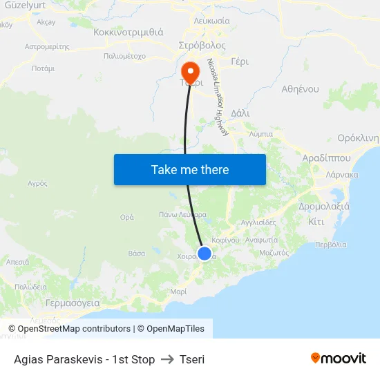 Ag. Paraskevis - 2nd Stop to Tseri map