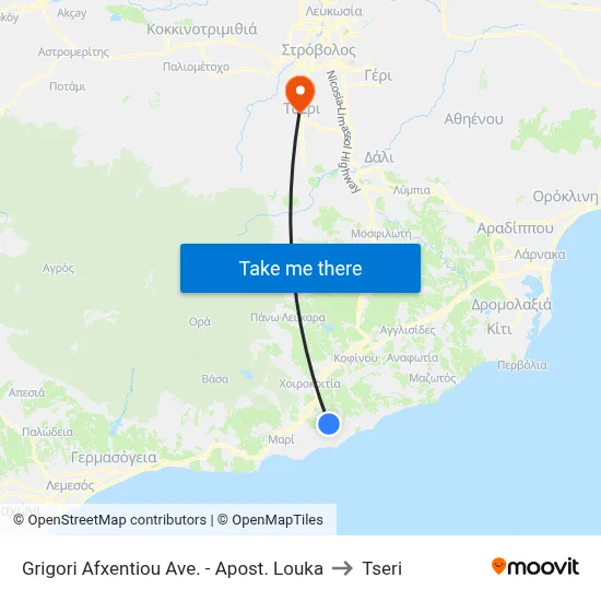 Grigori Afxentiou Ave. - Apostolos Loukas to Tseri map